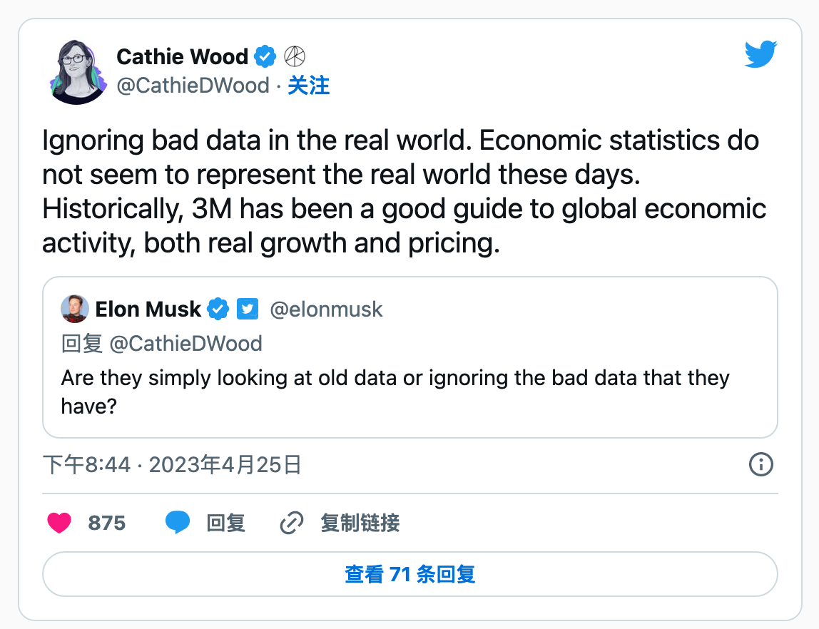 看看现实世界吧！“木头姐”再度炮轰美联储 马斯克力挺