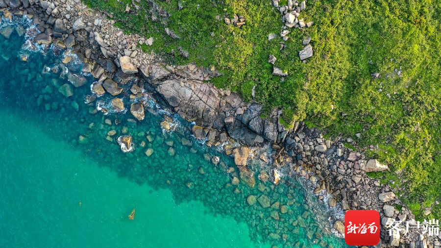 海水碧绿清澈与鹅卵石、岩石、绿植交相辉映。记者 刘洋摄