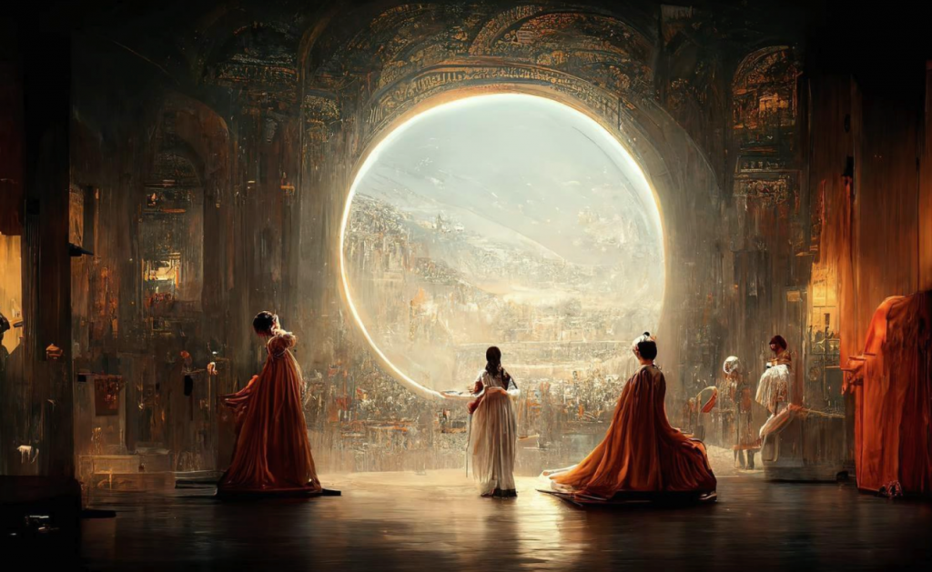 (由Midjourney生成的绘画作品《太空歌剧院》,2022年9月获得美国科罗纳州博览会艺术比赛一等奖)