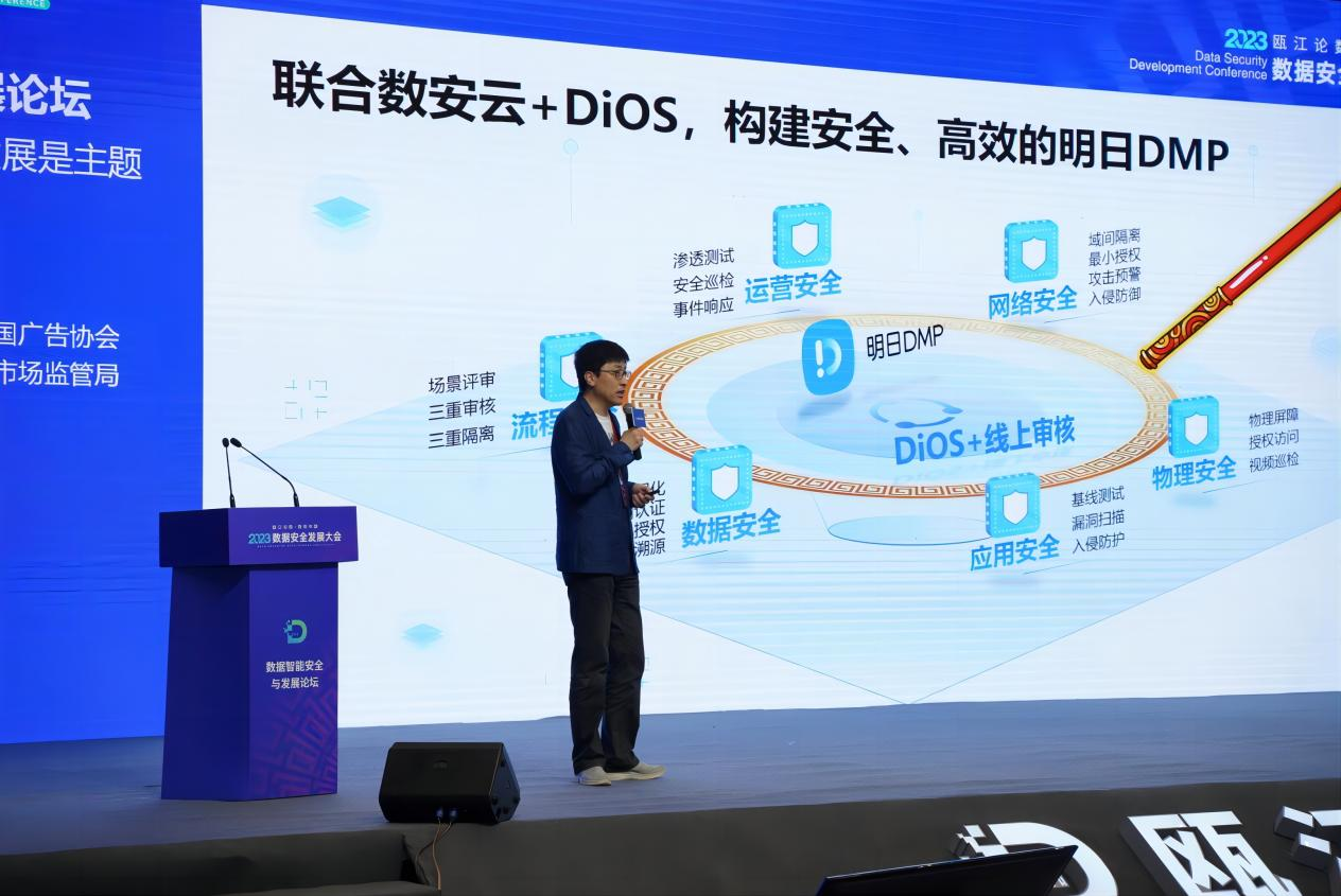 明略科技高级副总裁、明日数据总经理高雅、每日互动高级副总裁刘宇现场介绍“明日DMP”产品
