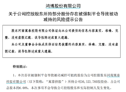 AI牛股鸿博股份遭遇平仓风险，股价3个多月翻两倍多