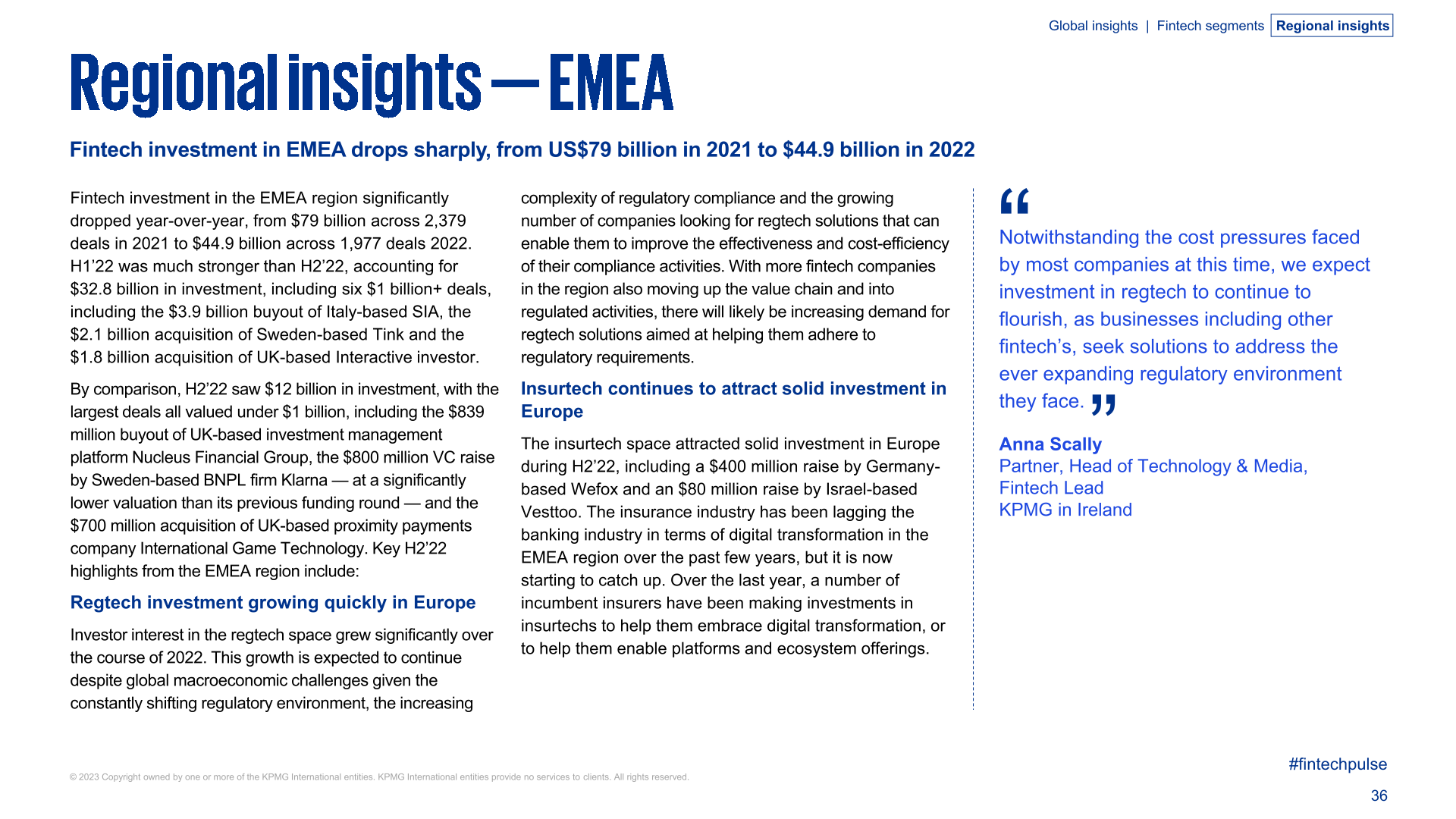 KPMG：2022年全球金融科技产业投资报告