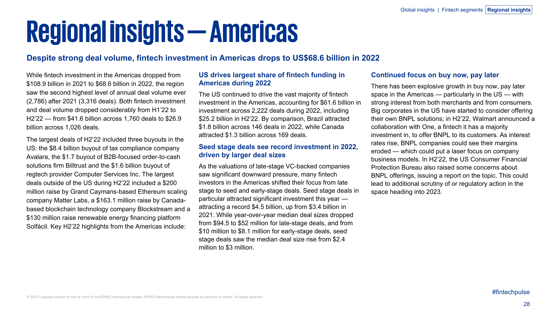 KPMG：2022年全球金融科技产业投资报告