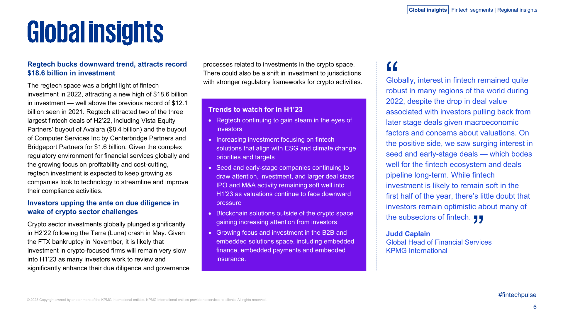 KPMG：2022年全球金融科技产业投资报告