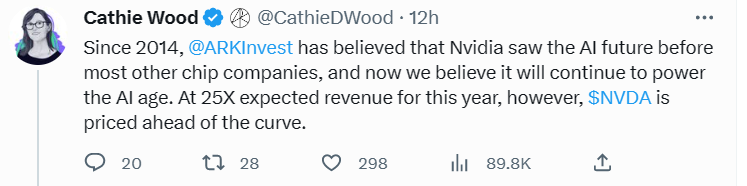 “木头姐”为抛售英伟达股票再辩：它估值太高了！
