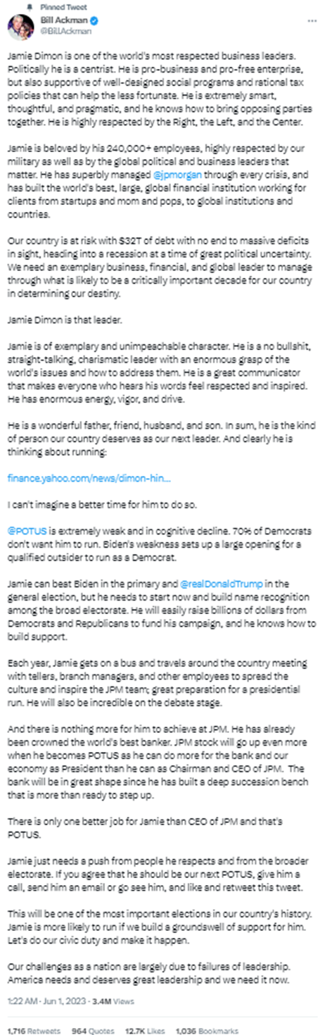 从华尔街走向华盛顿？华尔街之狼力劝小摩CEO竞选美国总统