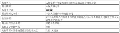 人保鑫泽纯债债券型证券投资基金基金经理变更公告