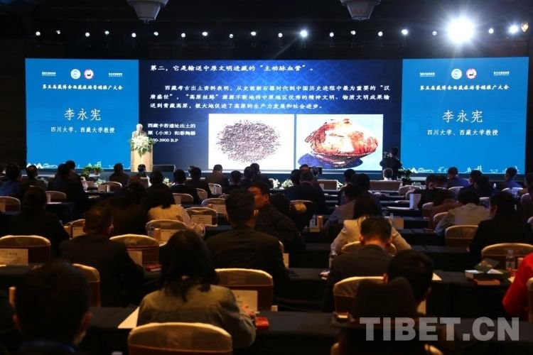 图为大会现场,四川大学、西藏大学教授李永宪介绍“高原丝绸之路”摄影:王佳豪