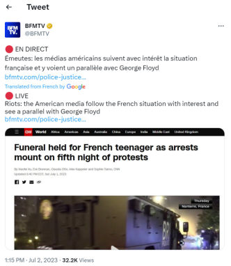 法媒发现：美媒正饶有兴趣关注法国局势，将其与“弗洛伊德案”相比