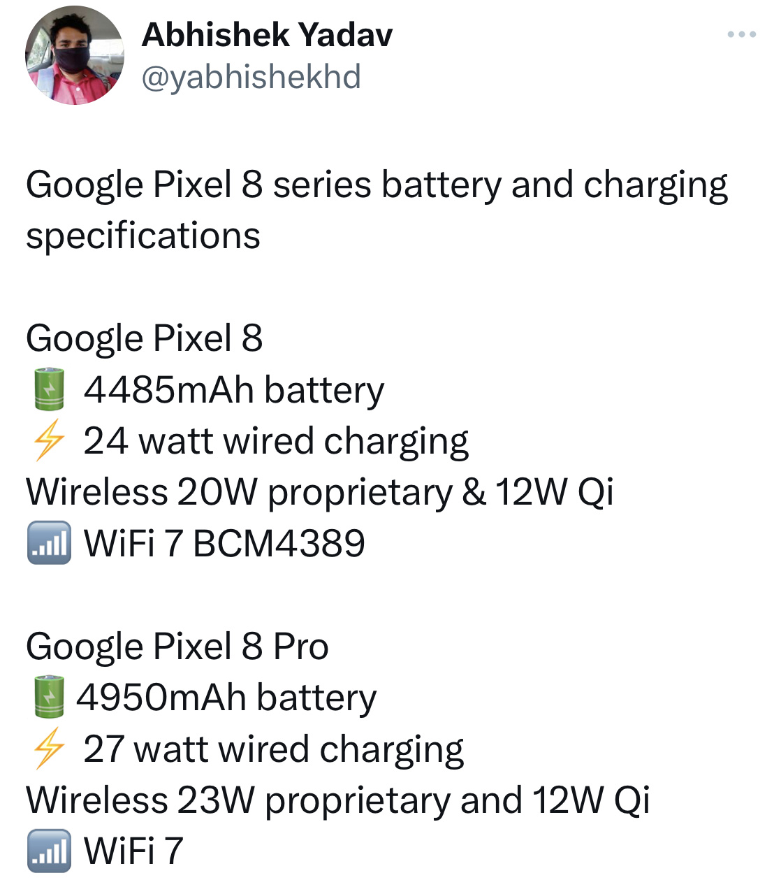 谷歌 pixel8 系列手机充电规格曝光：最高 4950mAh 电池，27W / 23W 充电