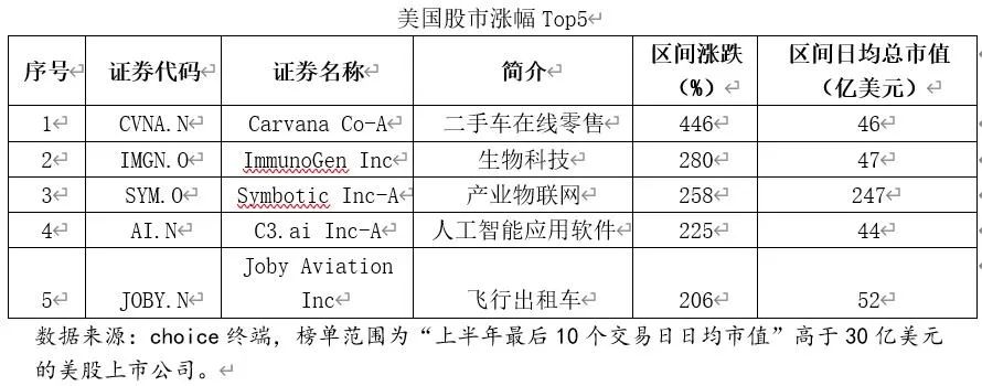 上半年中美最强牛股比较