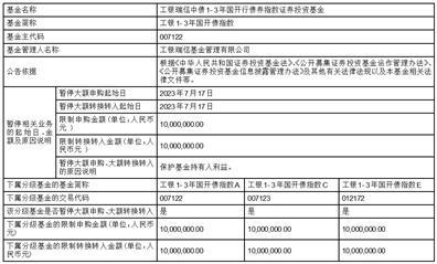关于限制工银瑞信中债1-3年国开行债券指数证券投资基金机构投资者大额申购、转换转入、定期定额投资业务金额的公告