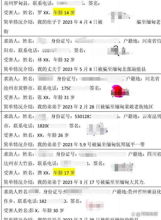 ▲家属们的求助信显示，受骗者最小仅14岁。图片来源/受访者供图