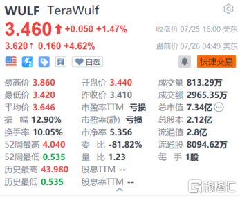 Terawulf盘前涨近5% B. Riley Securities维持“买入”评级 目标价5美元