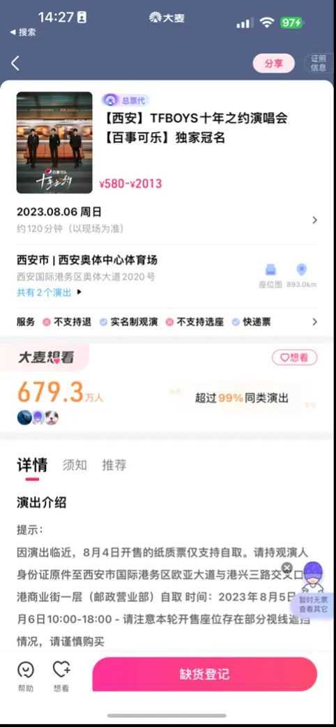 截至发稿前,大麦网显示有679.3万人想看 图片来源:大麦网截图