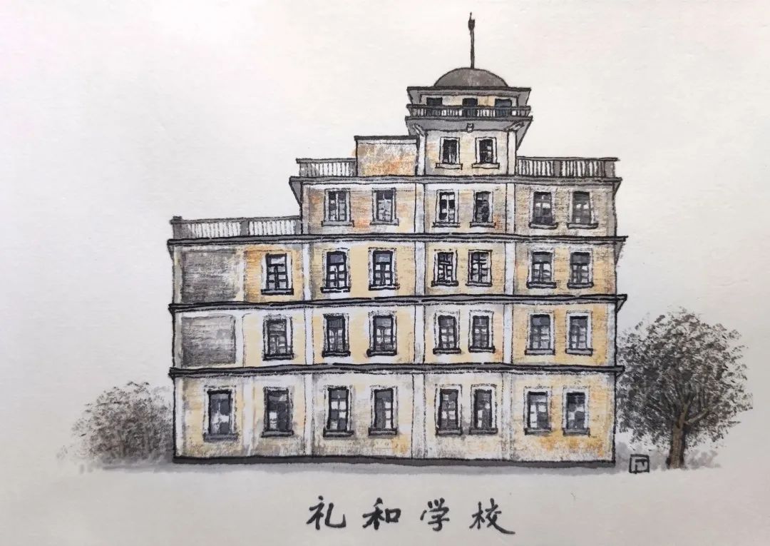 ▲蔡昌在外沙村兴建的礼和学校。手绘/钟凡