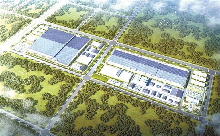 隆基绿能年产20GW单晶硅棒、24GW单晶电池及配套项目一期效果图。