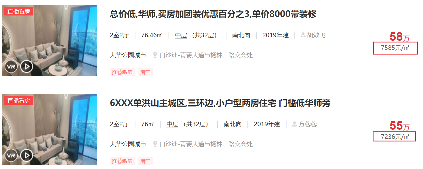 大华公园城市二手房信息 来源:房天下武汉