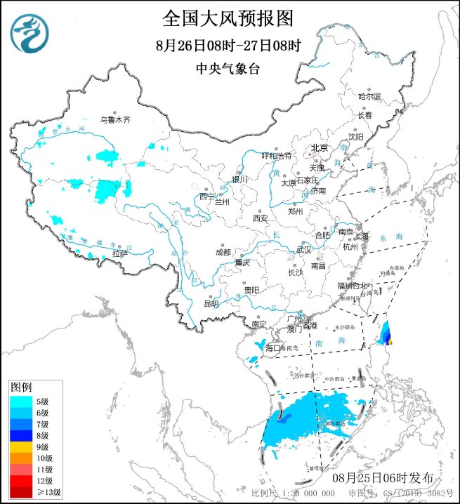 中央气象台大风天气预报中央气象台：大风预报48小时（0825）,第1张