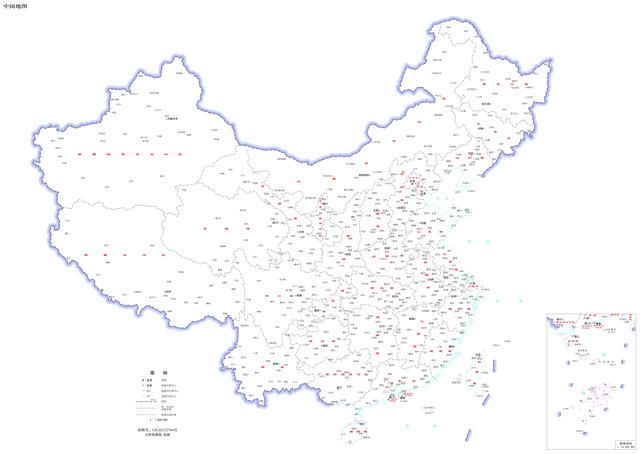 中國地圖1:740萬（界線版 無鄰國 無河流 線劃）。自然資源部供圖