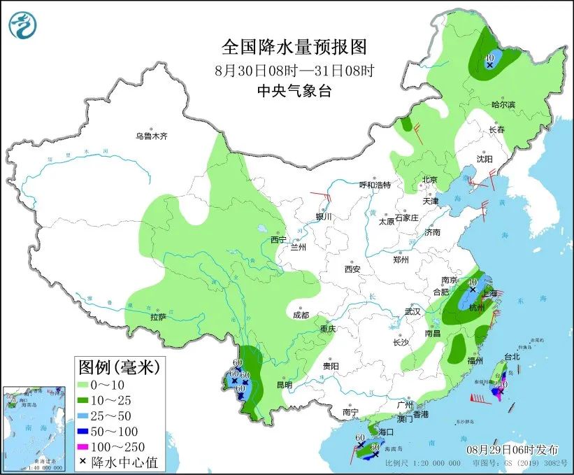 8月29日天气预报查询未来三天全国天气预报（8月29日）,图3 全国降水量预报图（8月30日08时-31日08时）,第3张