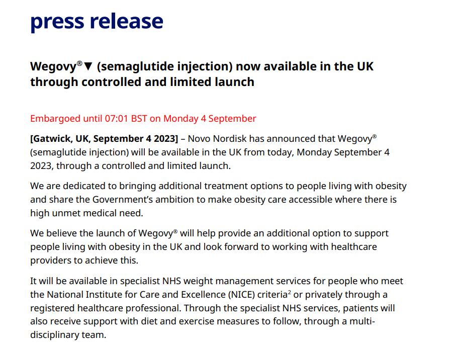 欧洲新晋“股王”加速展业 诺和诺德宣布Wegovy正式登陆英国