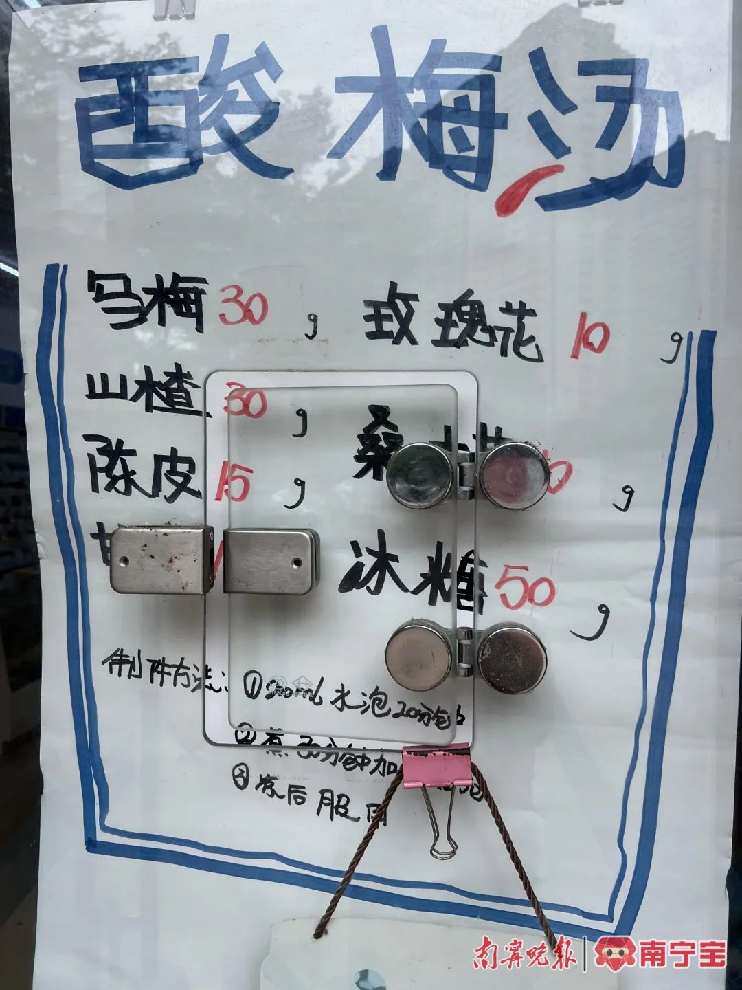 张贴在药店门口的酸梅汤药方
