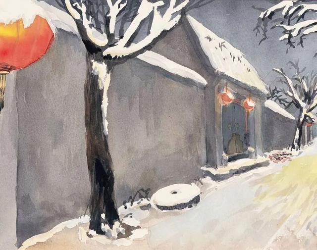 “即便屋宇和街道都织在密雪的纯白而不定的罗网里。”图片来源:保冬妮著 吴翟绘:《铁门胡同》。