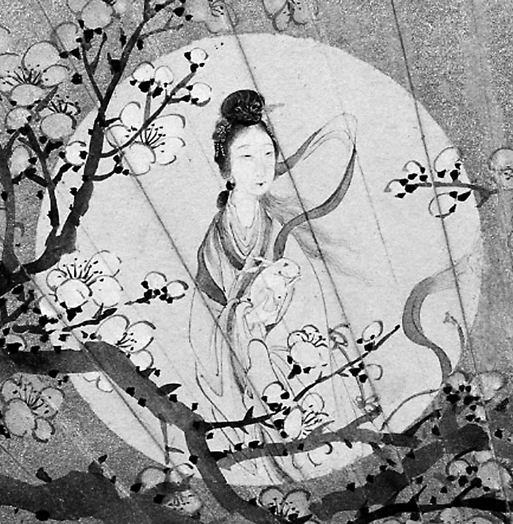 《梅月嫦娥图》(扇页,局部)费以耕、张熊绘