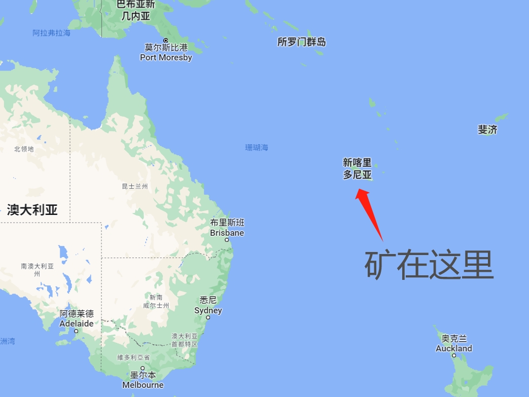 (新喀里多尼亚位置,来源:谷歌地图)
