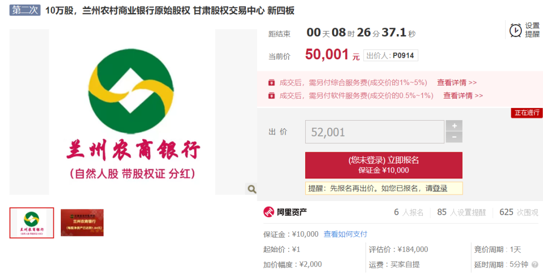 离奇!银行股权1元起拍