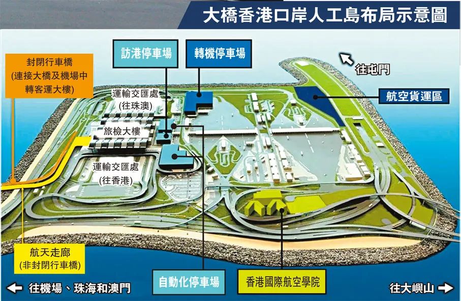 大桥香港口岸人工岛布局示意图 图源:香港文汇报
