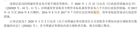 图为国盛金控曾在年报内披露国盛资管被罚情况
