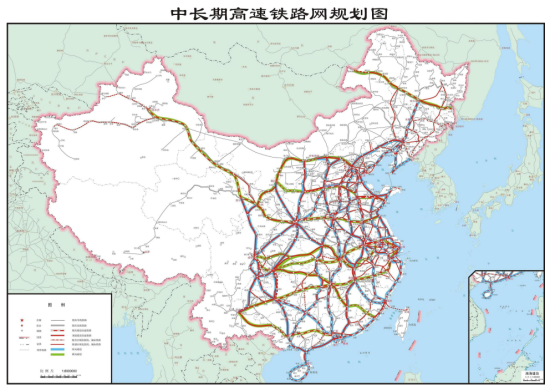 中长期高速铁路规划图。图源:《中长期铁路网规划》