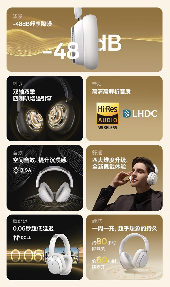 倍思推出 H1 Pro 头戴耳机：支持 LHDC 协议、-48 dB 降噪，到手 299 元