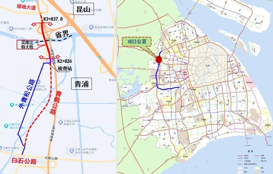 外青松公路跨吴淞江大桥位置示意图