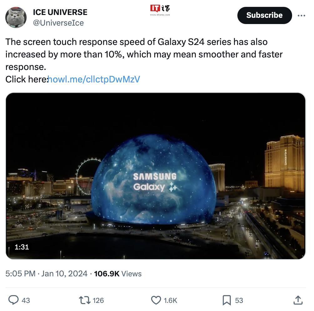 消息称三星 Galaxy S24 系列手机配备超敏感触控屏，响应速度相比上代提升 10%