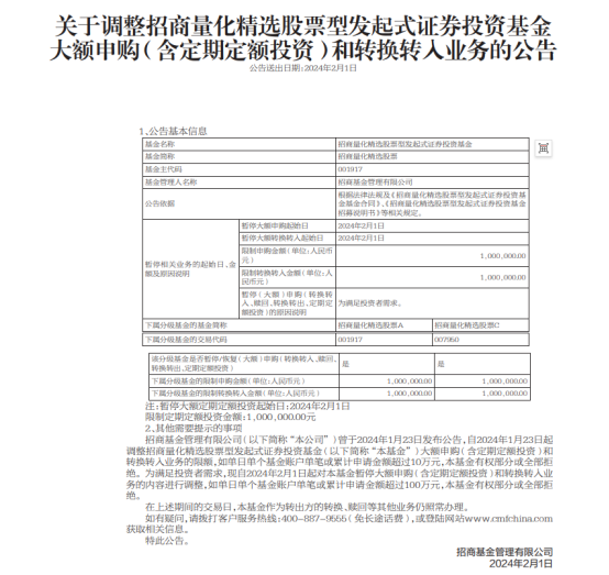 100万元！知名量化基金放宽限购