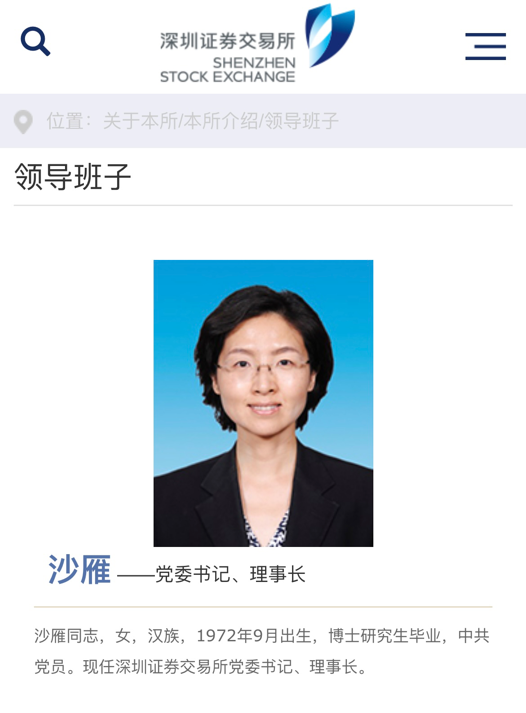 沙雁任深交所理事长