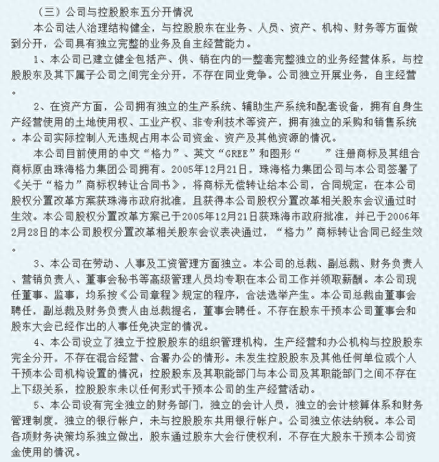 截图自格力电器2005年年报