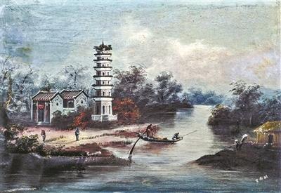 清代畫家筆下的琶洲塔。（廣州十三行博物館供圖）