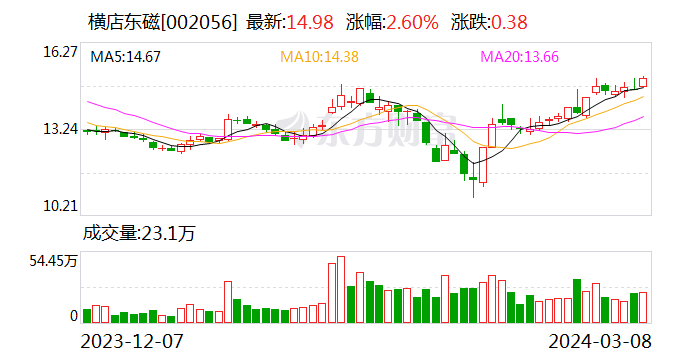 横店东磁：2023年归母净利润18.16亿元 同比增长8.80%