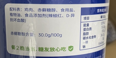 番茄酱酱直播间购买的无糖脆肉松产品配料表截图 上海市消保委 供图