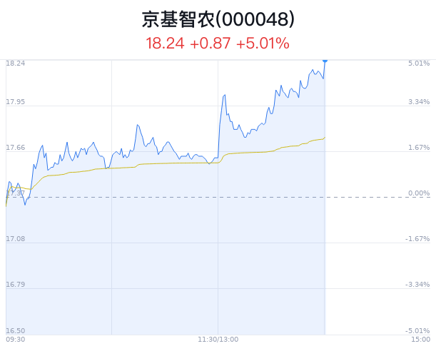 京基智农盘中大涨5.01% 股价创1月新高