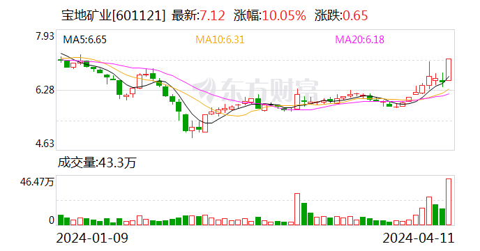 宝地矿业：2023年净利同比下降6.74% 拟10派1.17元