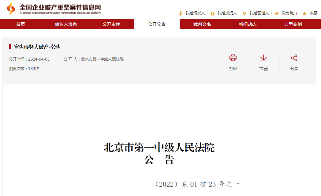 全国企业破产重整案件信息网截图