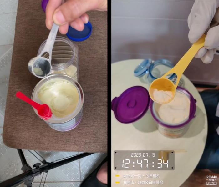 嫌疑人事先使用工具在購買的奶粉罐中添加異物，並在複原包裝後錄製「開箱影片」索賠。上海市公安局靜安分局供圖