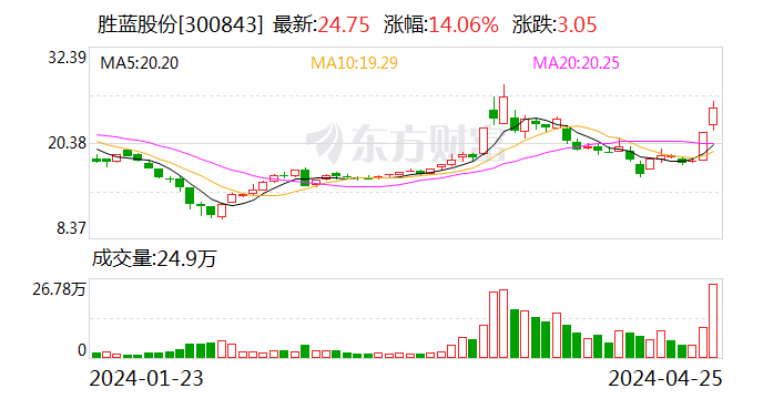 胜蓝股份：2024年第一季度净利润2177.39万元 同比增长14.66%