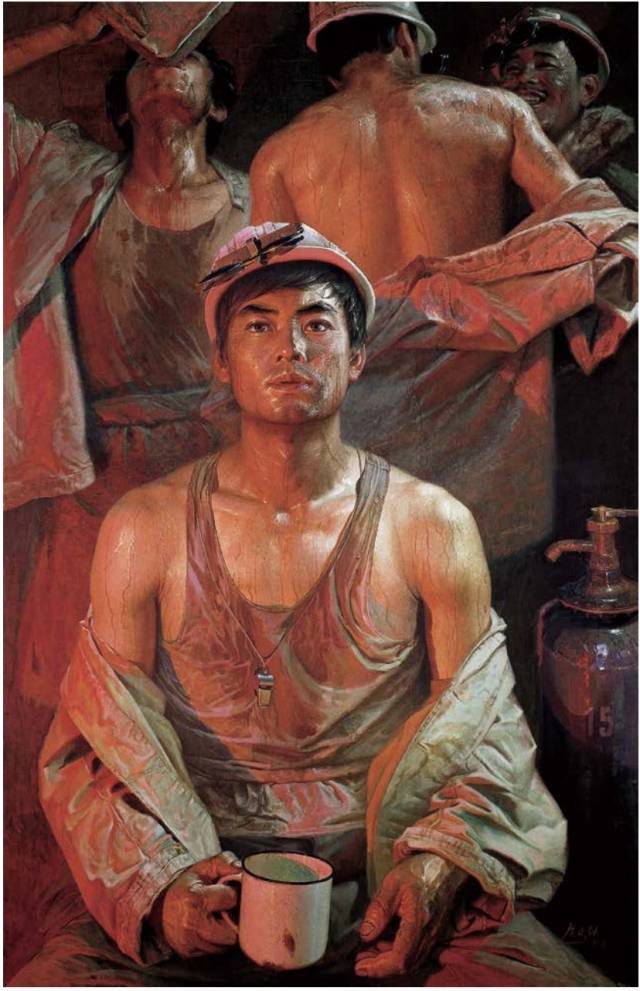《鋼水·汗水》 廣廷渤 1981 年 油畫 260×168 cm 中國美術館藏