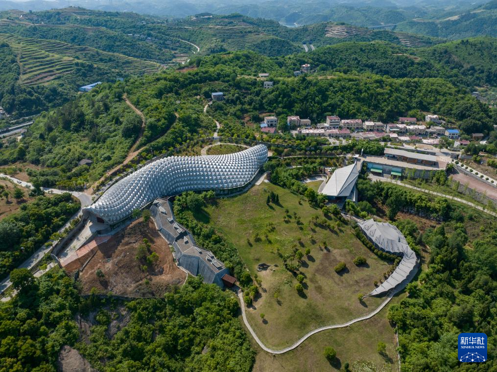 5月16日拍攝的湖北青龍山恐龍蛋遺址博物館(無人機照片)。 新華社記者 胡競文 攝